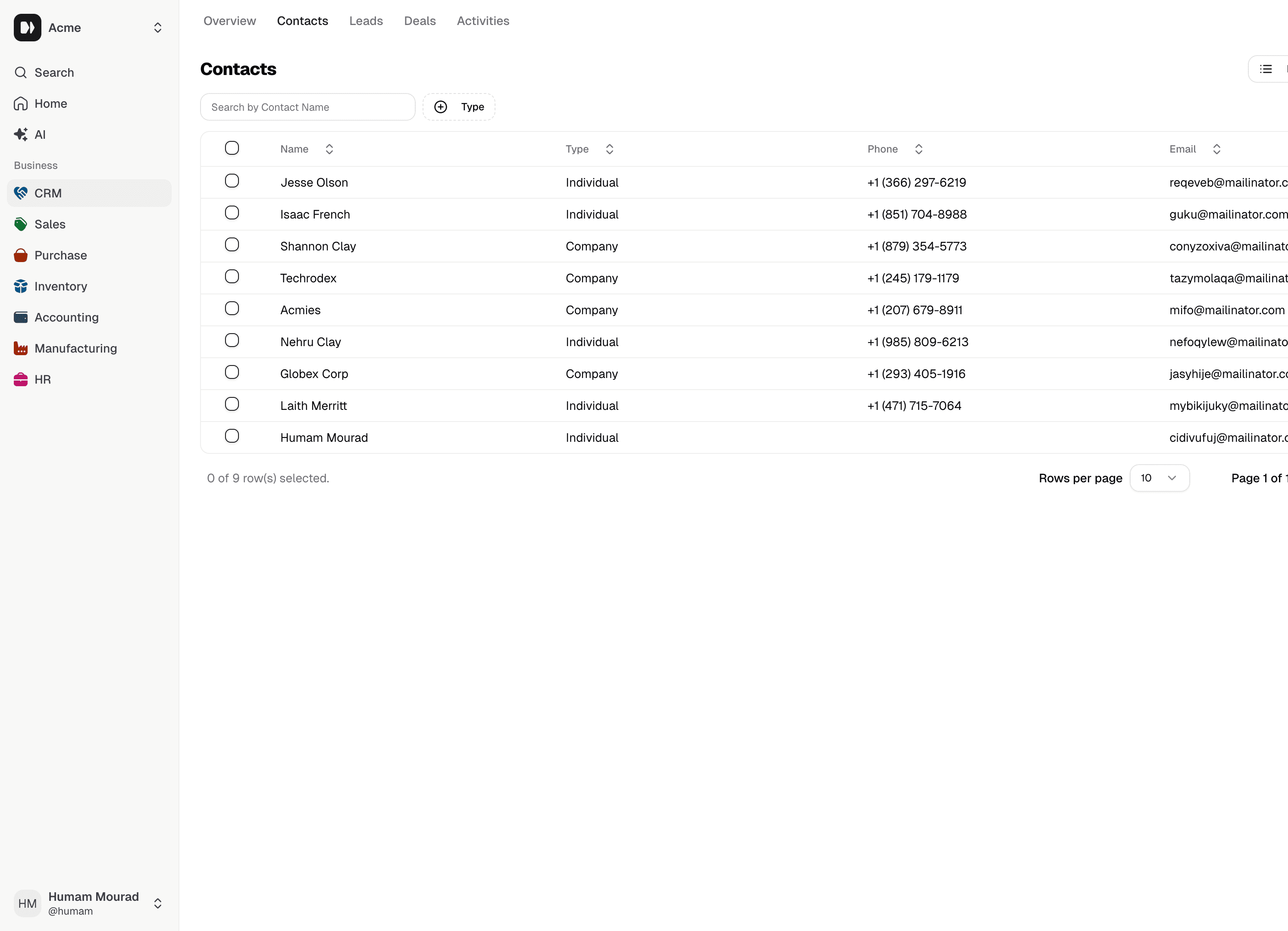 CRM screenshot